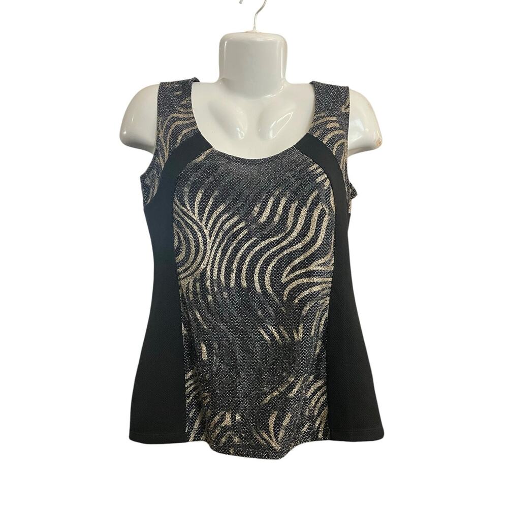 Artex Fashions Women's Black w/ Gold Dressy Sleeveless Evening Blouse Sz M VTG